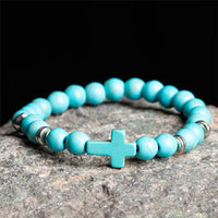 Beads Bracelet 8mm Natural Stones Jesus Cross Prayer Beaded Unisex Men
