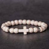Beads Bracelet 8mm Natural Stones Jesus Cross Prayer Beaded Unisex Men
