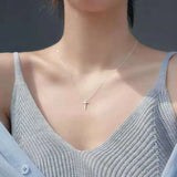 925 Sterling Silver Hypoallergenic Cross Necklace Clavicle Chain For Women