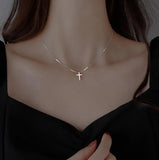 925 Sterling Silver Hypoallergenic Cross Necklace Clavicle Chain For Women